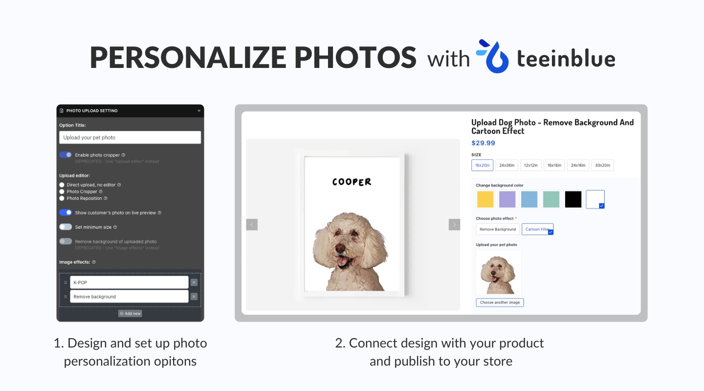 Personalize photos with Teeinblue — design and connect to product