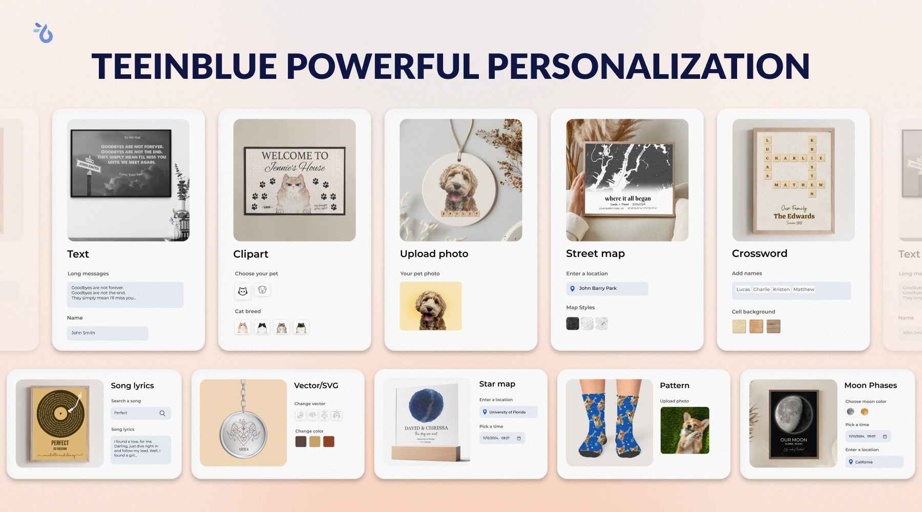 Teeinblue powerful personalization options